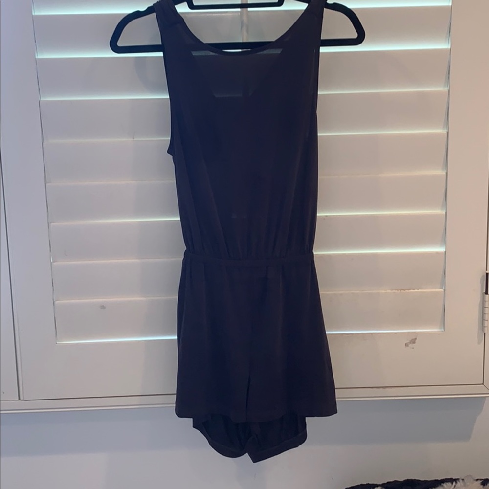 Blueish gray romper with open back